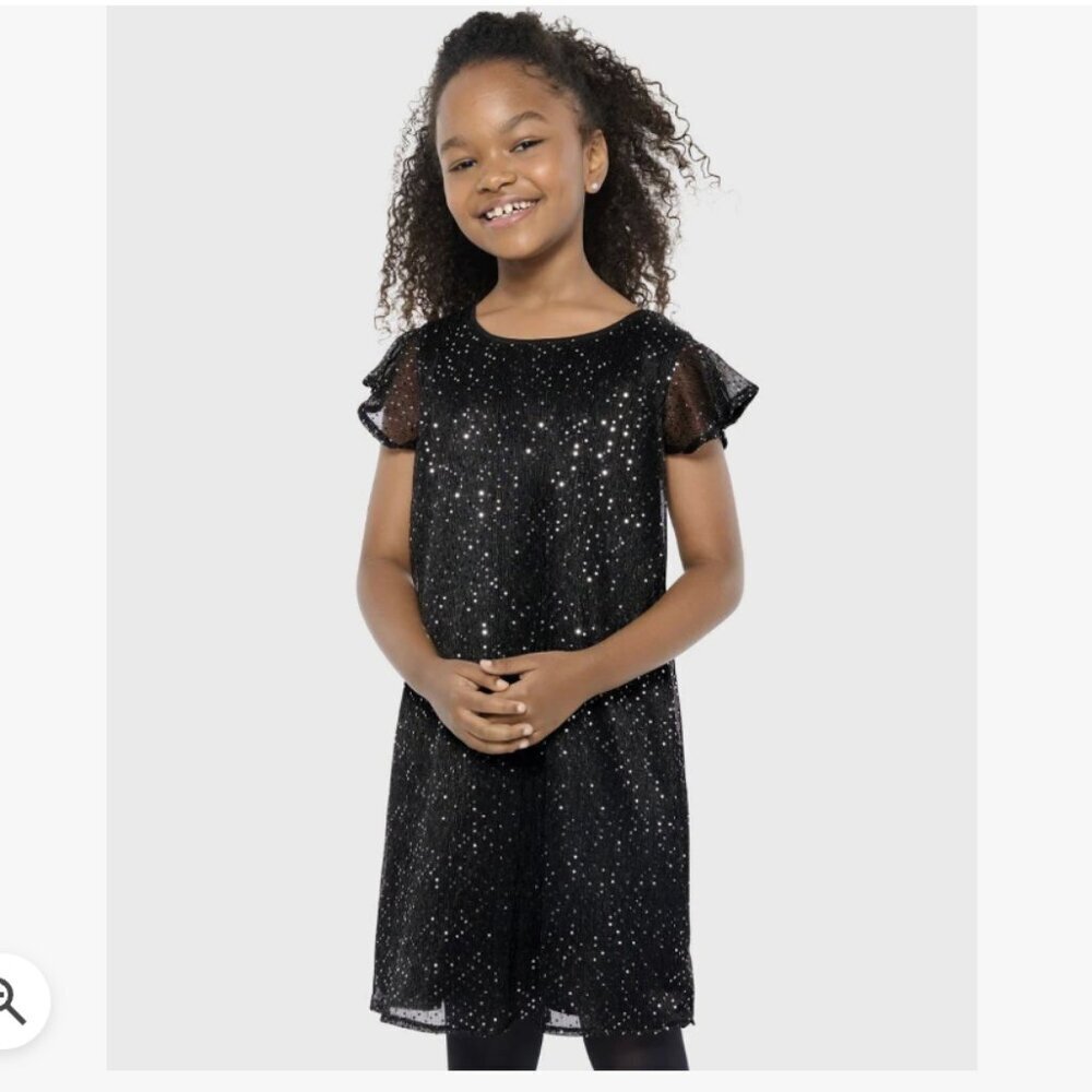 NWT The Children's Place Sparkly Sequin Shift Dress Flutter Sleeves Size Medium